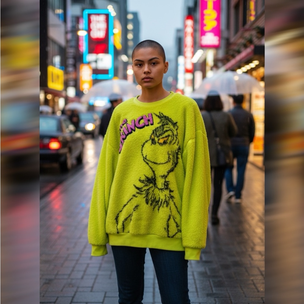 Woman's Lime Green Graphic  Sweater - Grinch Design